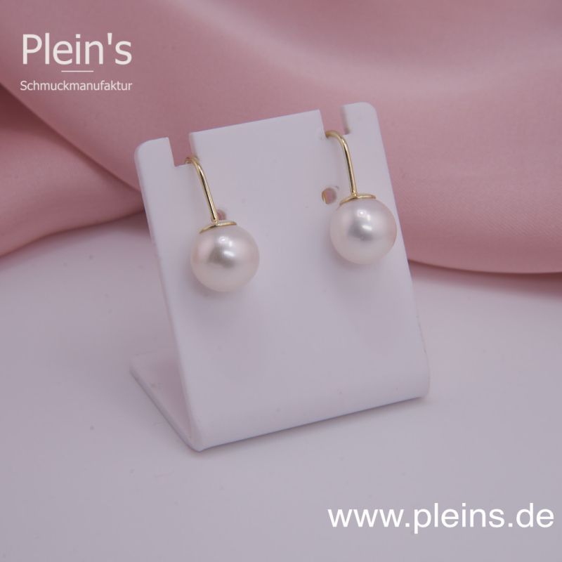 Preview: Weiße Perlen Ohrhänger 585 Gelbgold